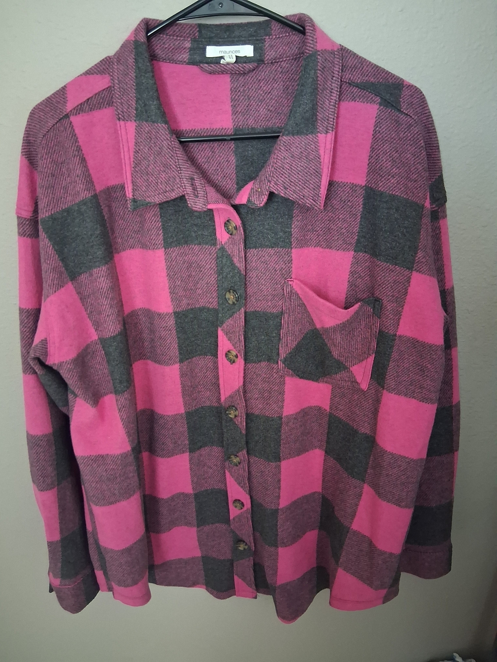 Maurices Pink and Gray Buffalo Plaid Button-Down Shirt